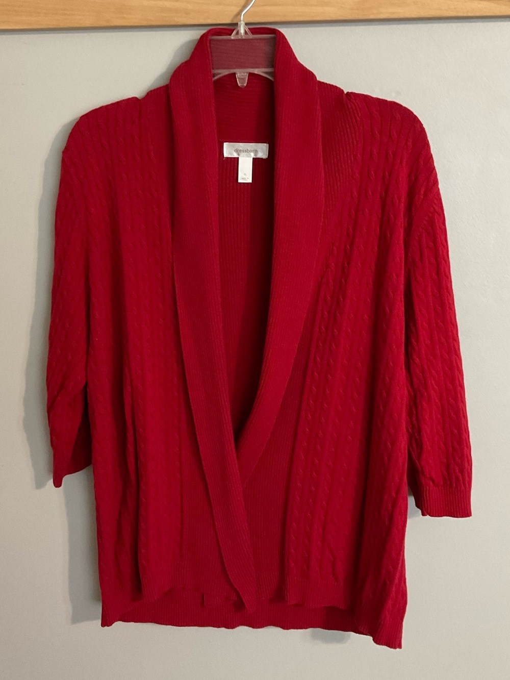 Dressbarn Red Shawl-Collar Cable Knit Open-Front Cardigan XL